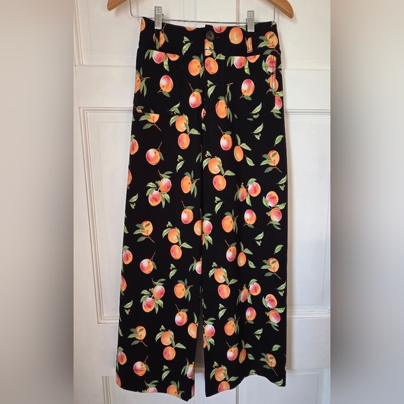 Maeve x Anthropologie Black Colette Pants With A Peach Print - Picture 3 of 6